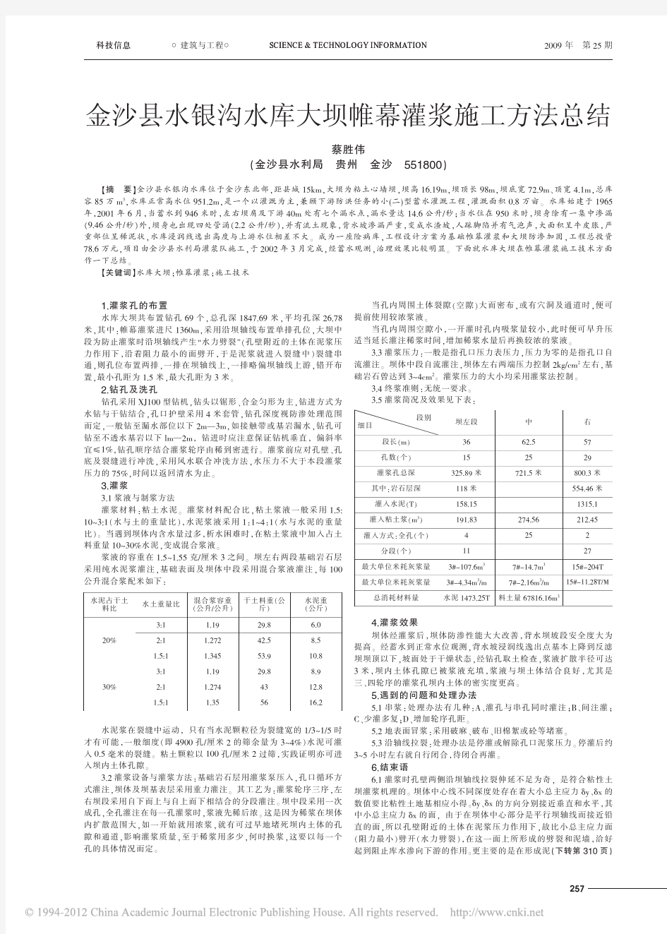 水电工程,坝基防渗,帷幕灌浆,金沙县水银沟水库大坝帷幕灌浆施工方法总结