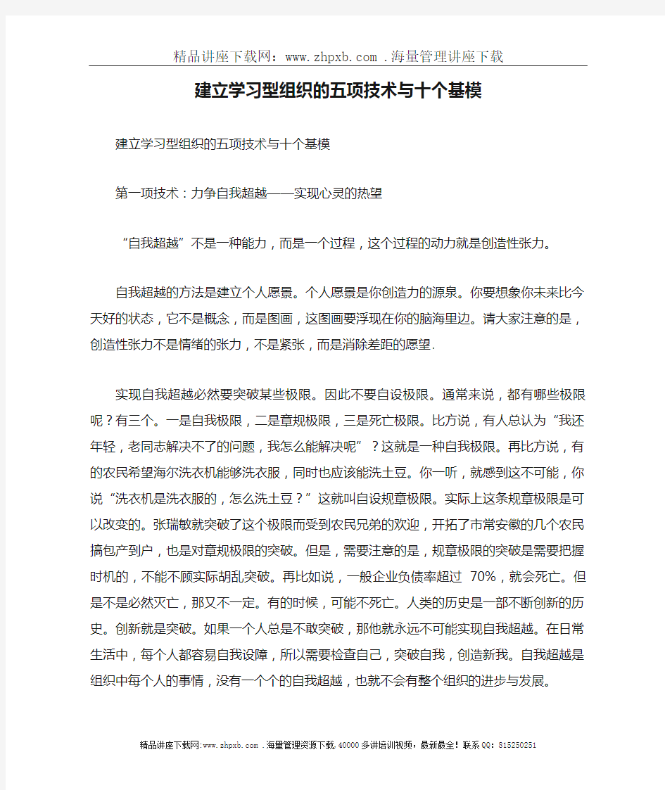 建立学习型组织的五项技术与十个基模型