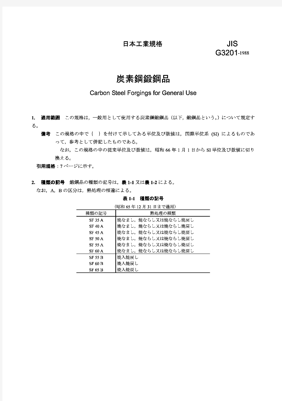 日本工业标准JIS G 3201-1988