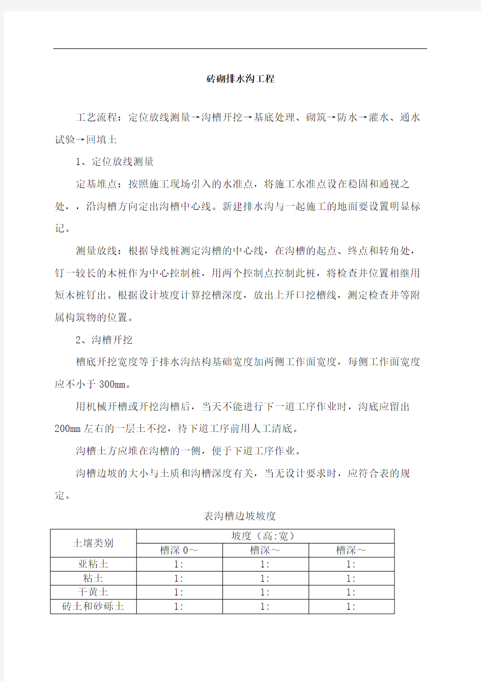 砖砌排水沟工程