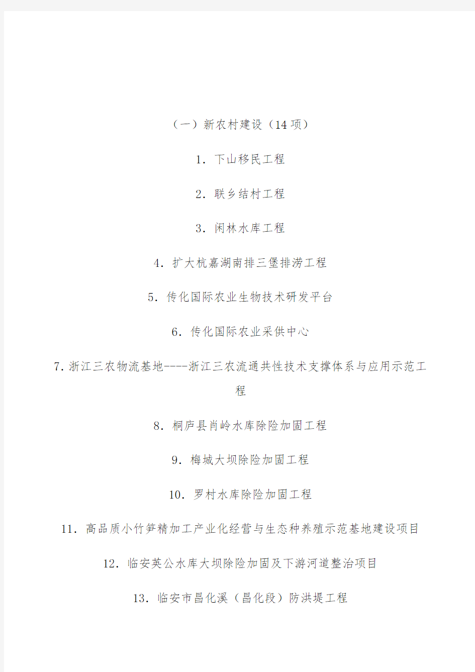 杭州市X年新一轮“十大工程”重点建设项目名单