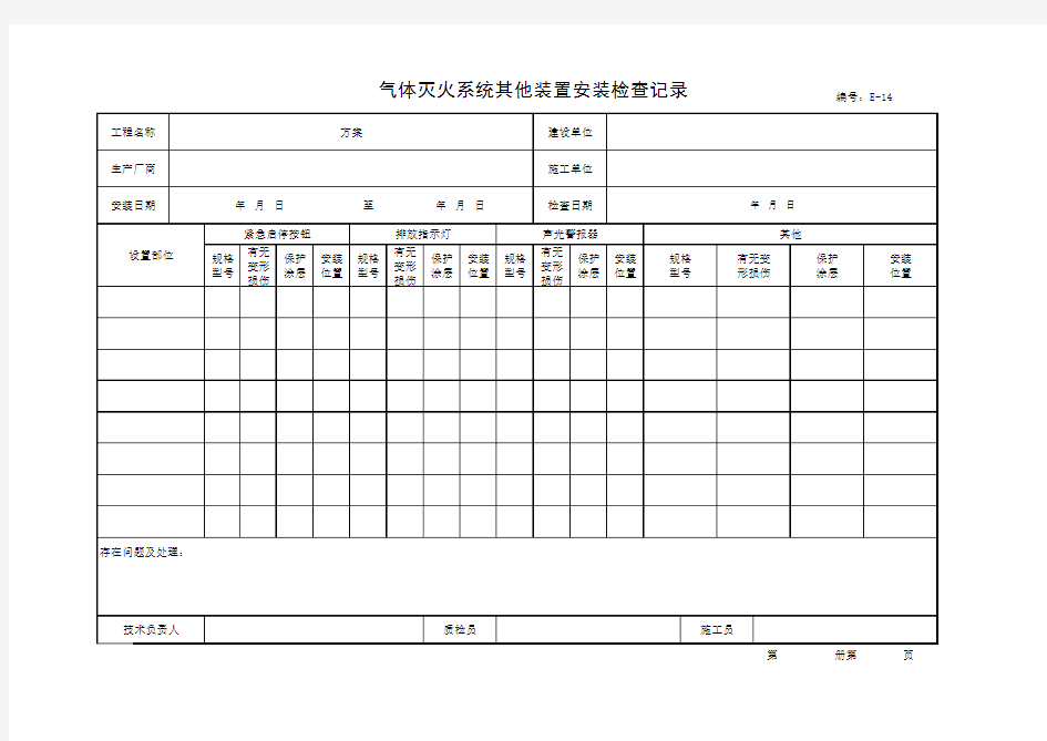 气体灭火系统其他装置安装检查记录