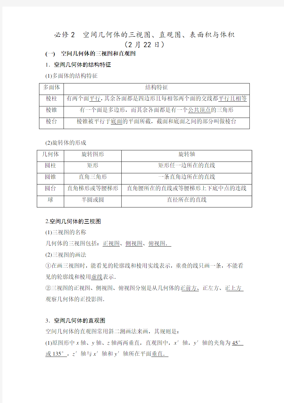 空间几何体的三视图直观图表面积与体积