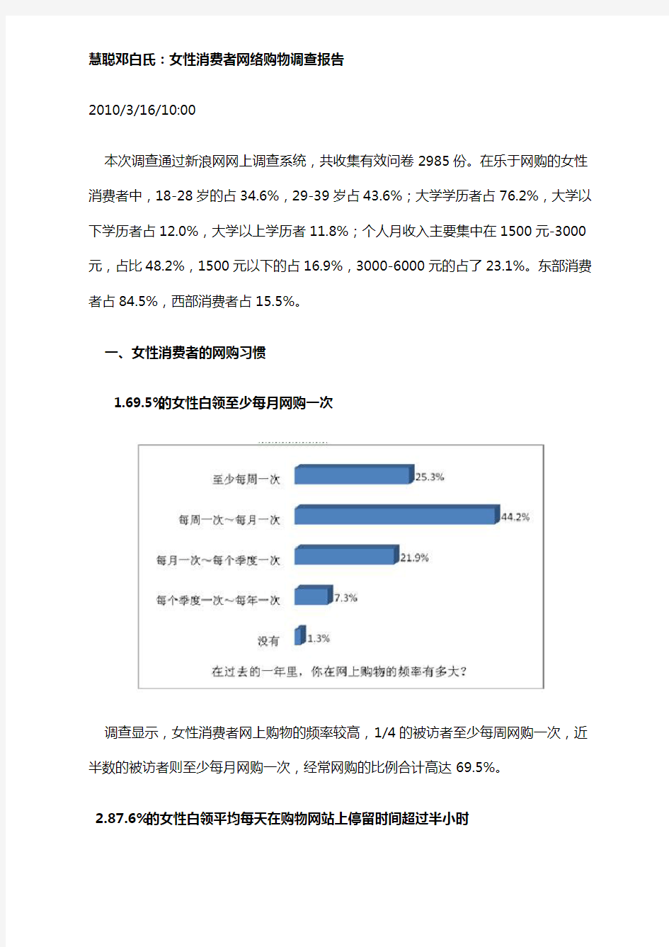 女性消费者网络购物调查报告