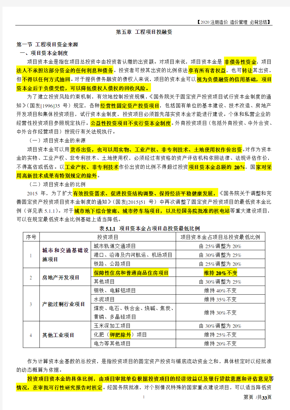 【2020注册造价 造价管理 必背总结】第五章 工程项目投融资