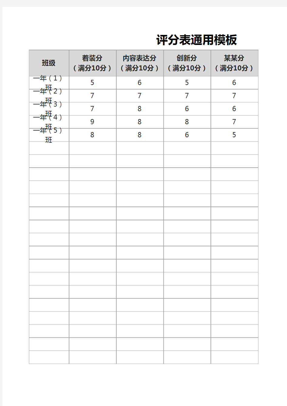 评分表通用模板