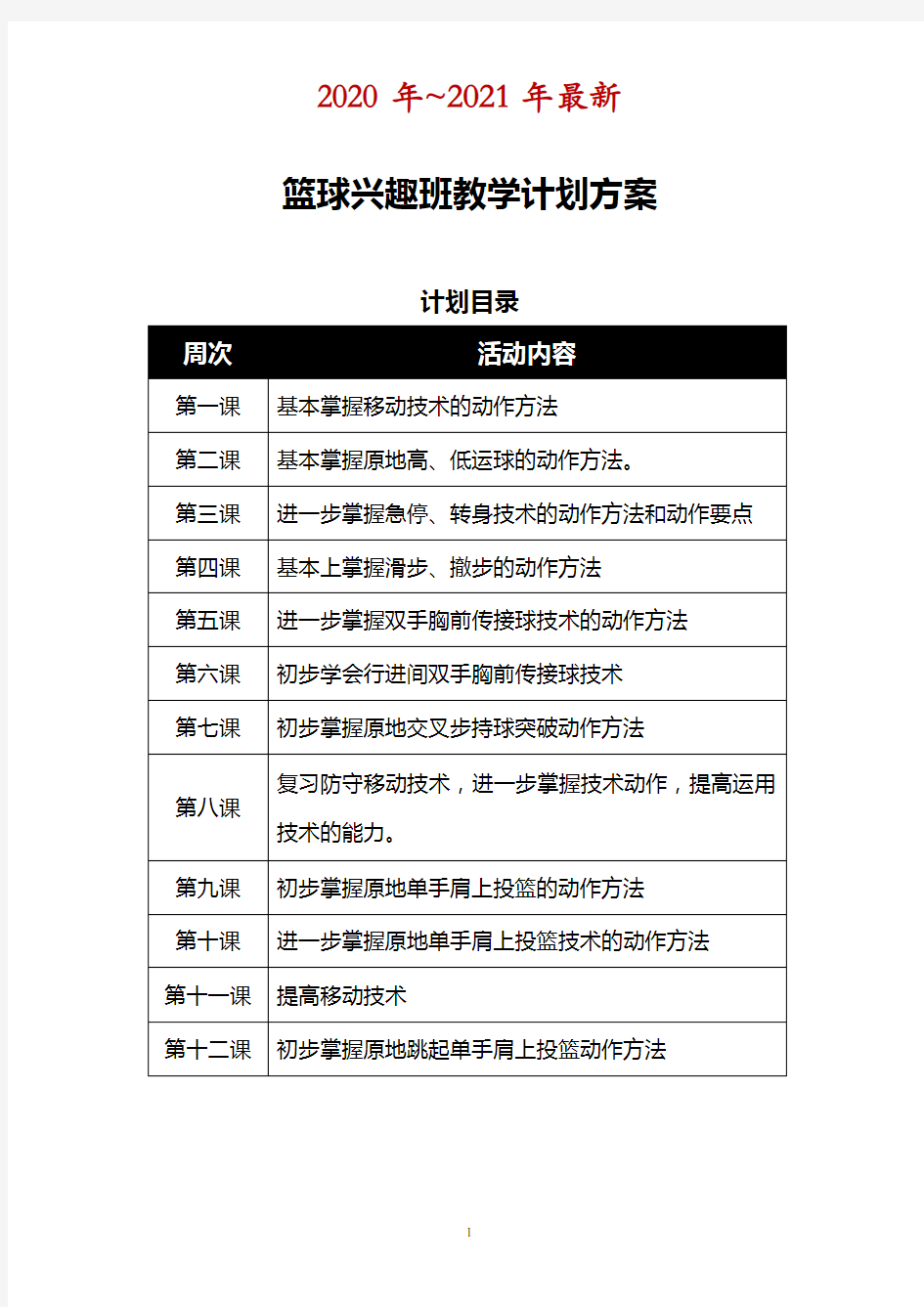 篮球兴趣班教学计划以及教案.doc