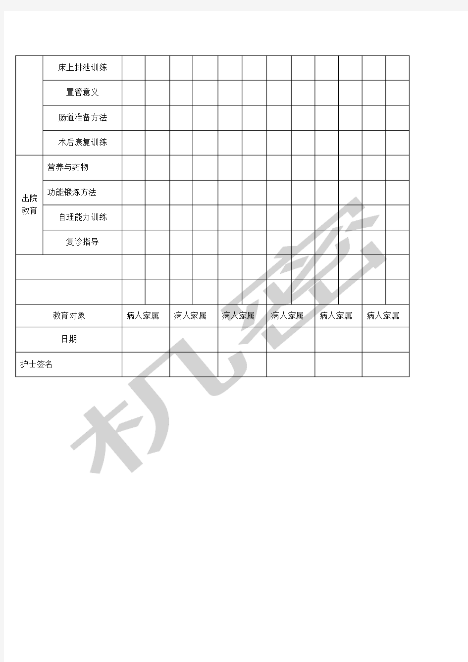 健康教育评价表格