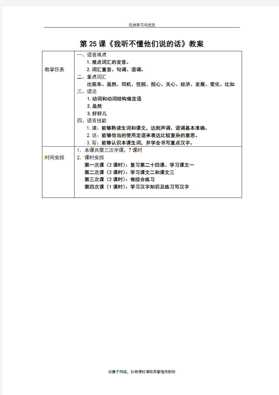 最新发展汉语初级综合1：第25课教案