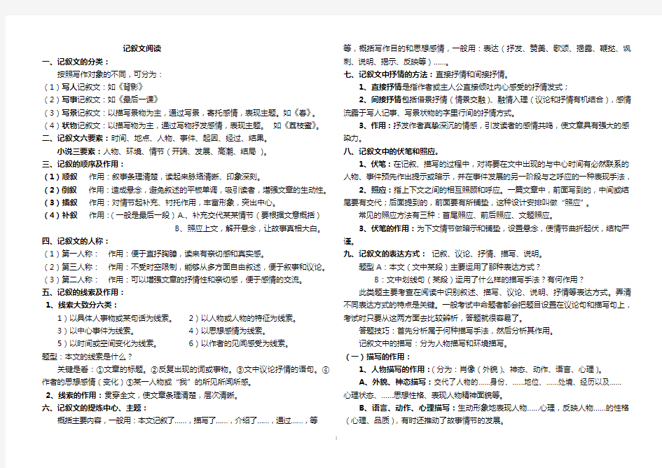 初中语文阅读答题技巧模板