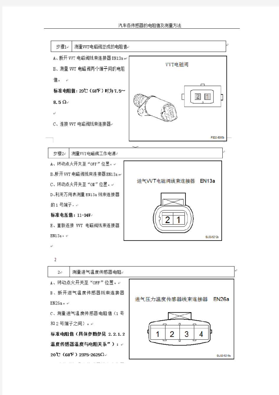 汽车各传感器的电阻值及测量方法