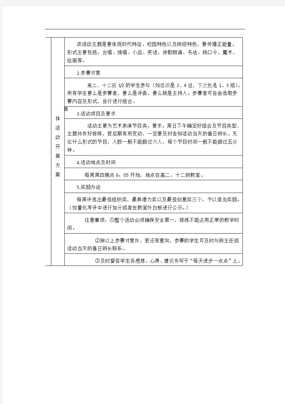 高二.十二班“一班一品”班级文化建设方案