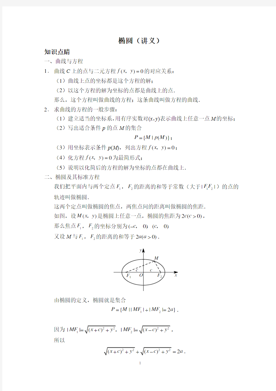 高中数学圆锥曲线之椭圆