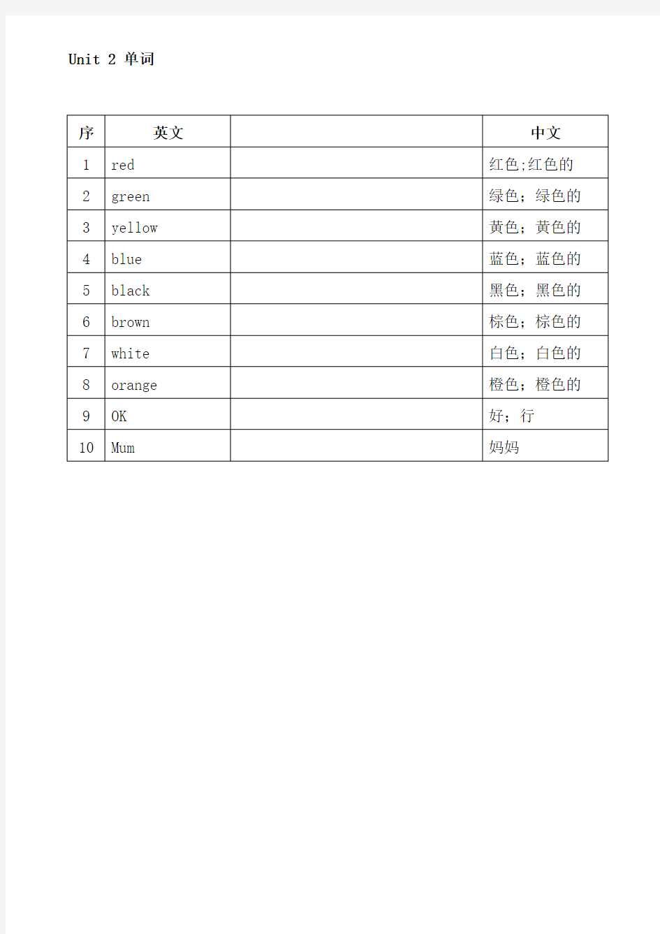 PEP人教版三年级英语上册单词表