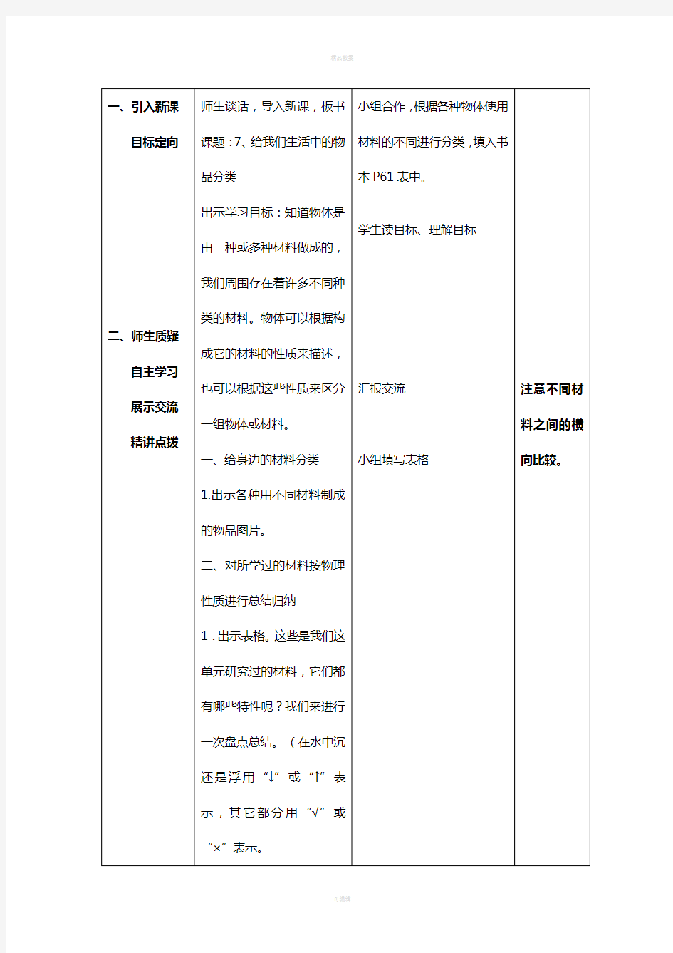 三年级科学上册 3_7《给身边的材料分类》教案 (新版)教科版