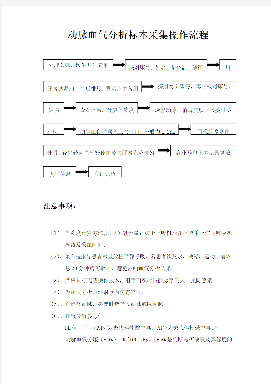 动脉血气分析标本采集操作流程