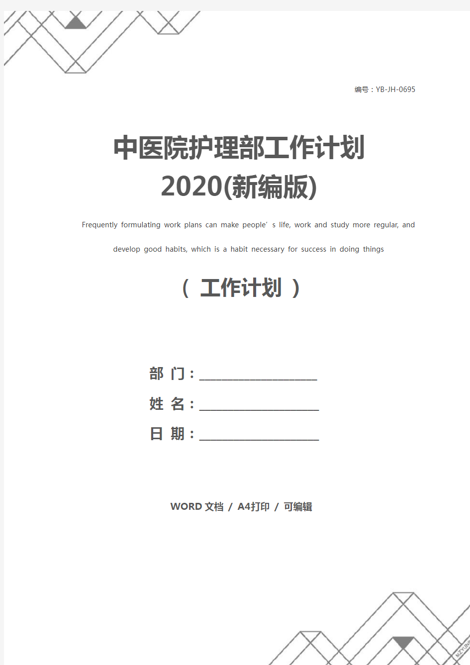 中医院护理部工作计划2020(新编版)