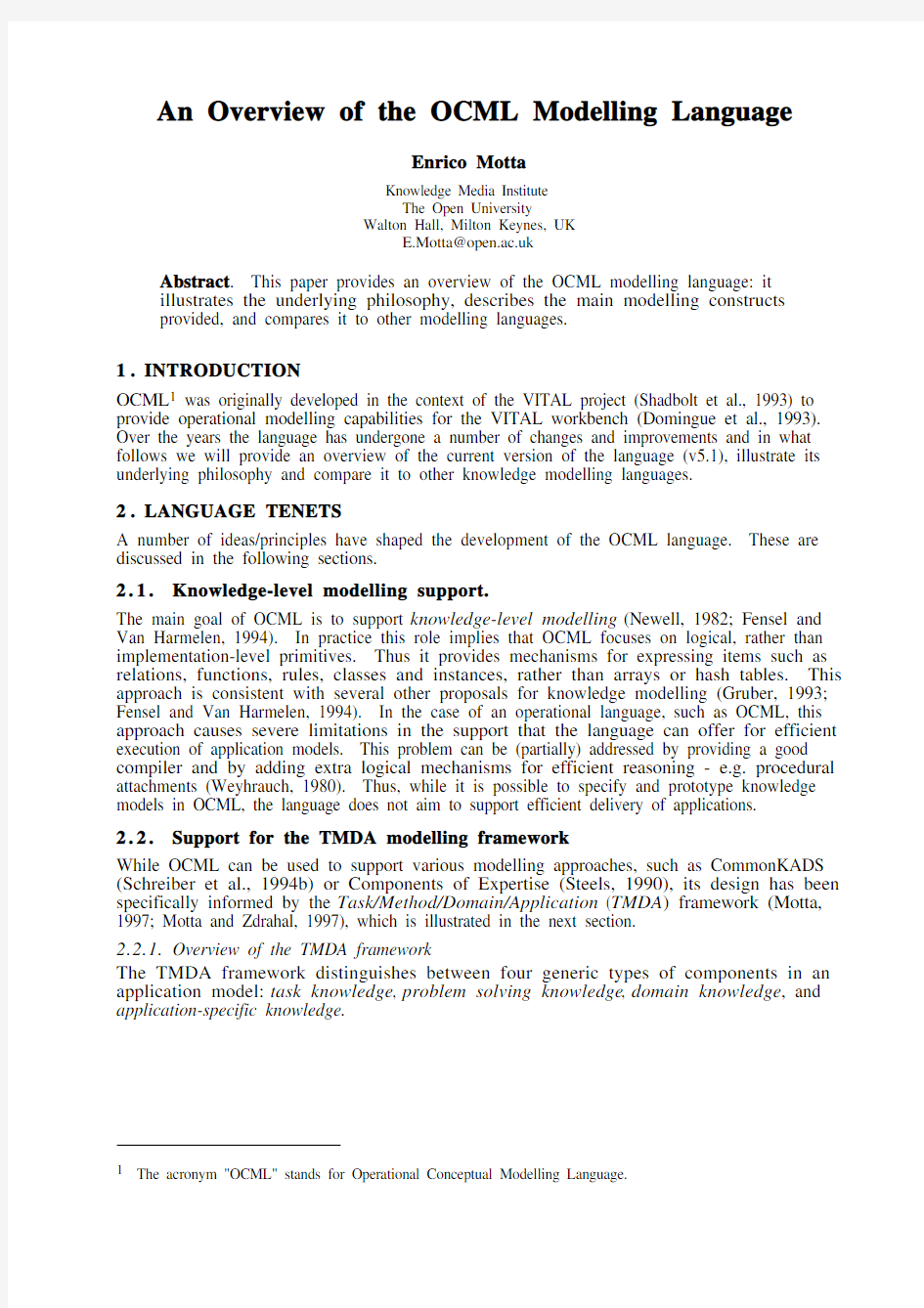 An Overview of the OCML Modelling Language