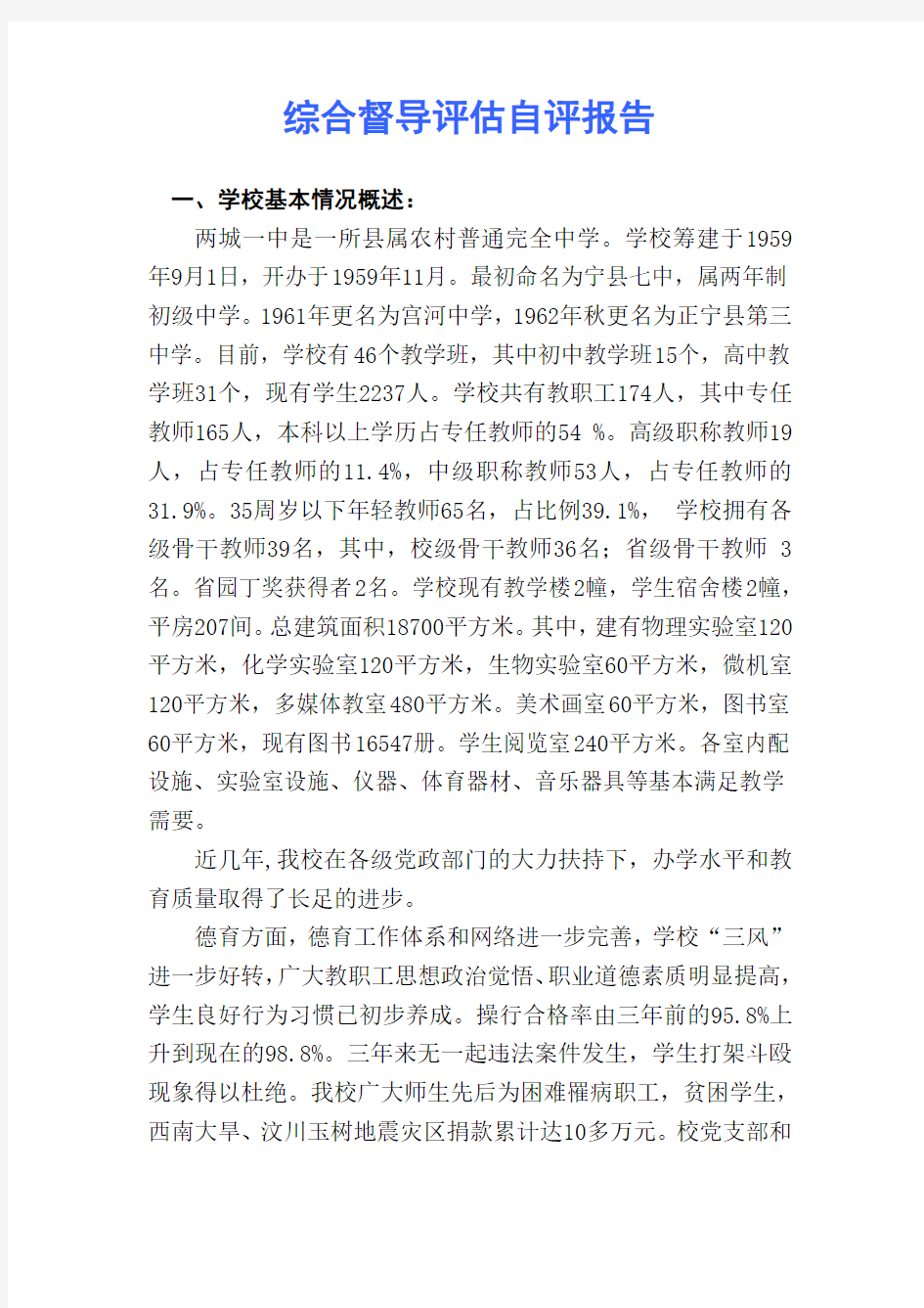 综合督导评估自评报告