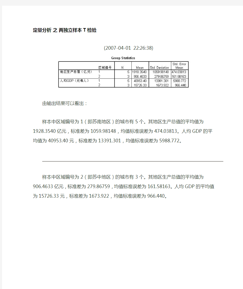 SPSS两独立样本T检验结果解析