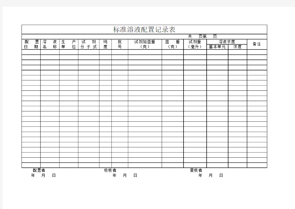 标准溶液配制记录表