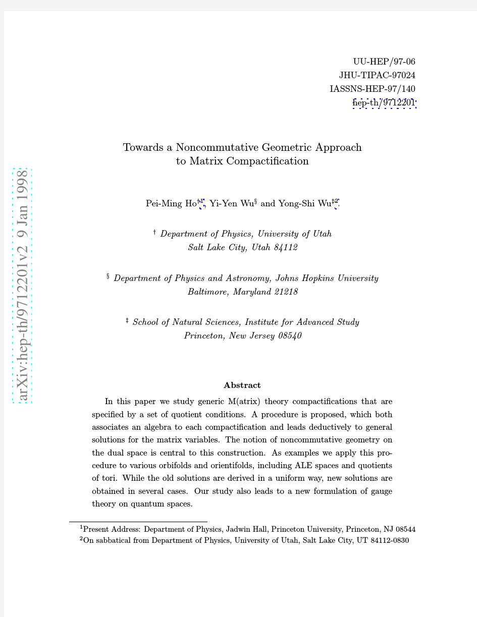 Towards a Noncommutative Geometric Approach to Matrix Compactification