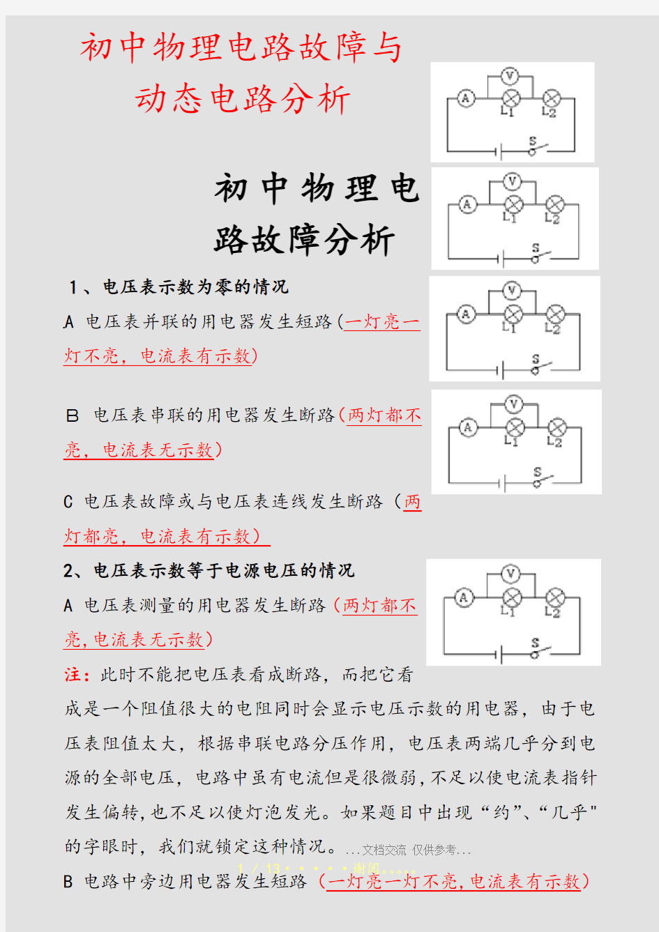 初中物理电路故障与动态电路分析(精选课件)