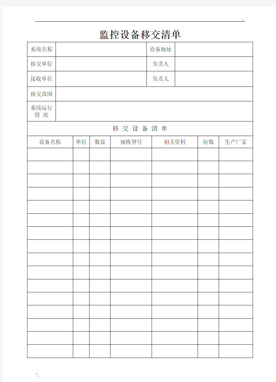 监控设备移交清单(样表)