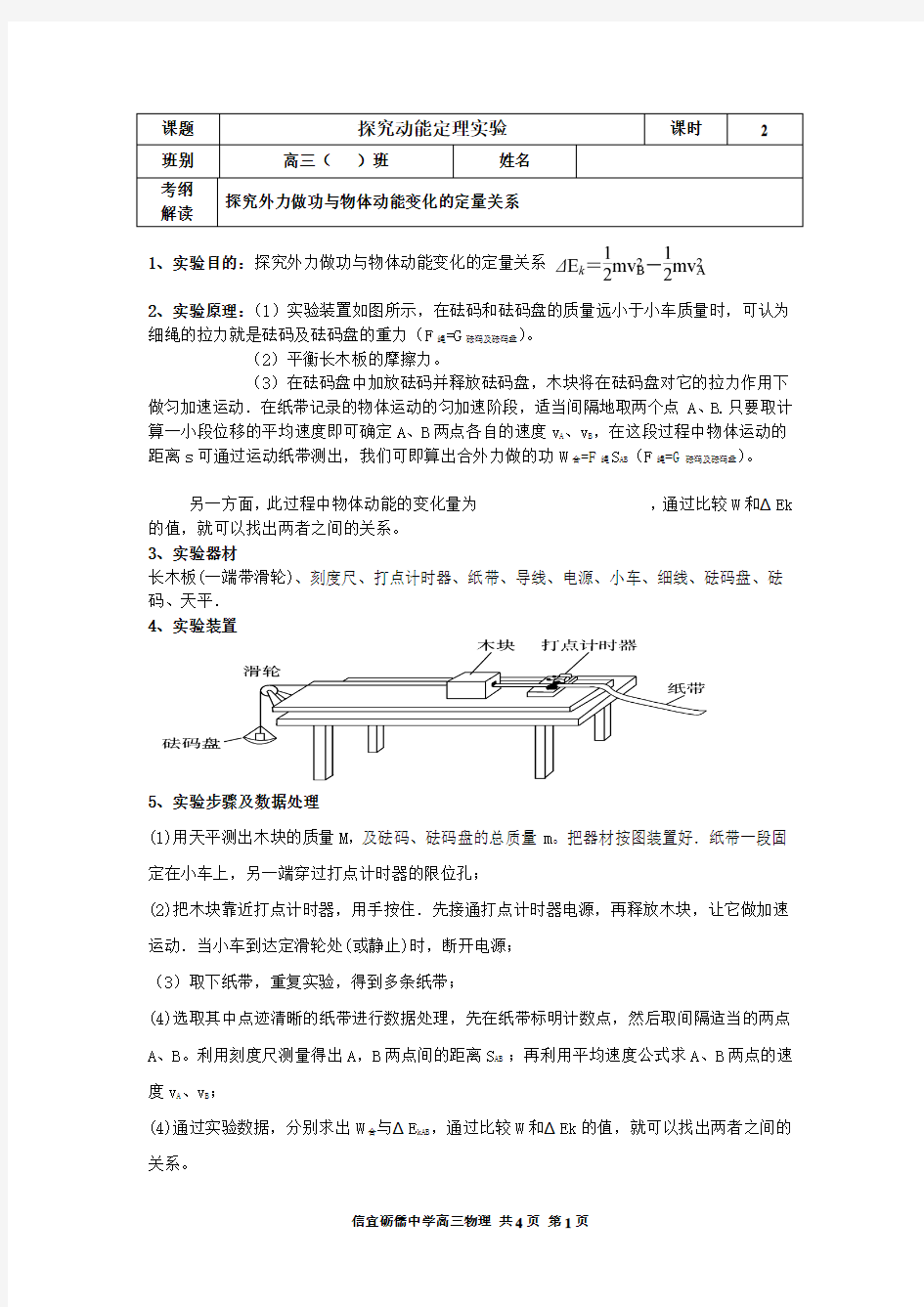 (完整word版)探究动能定理实验专题(整理)