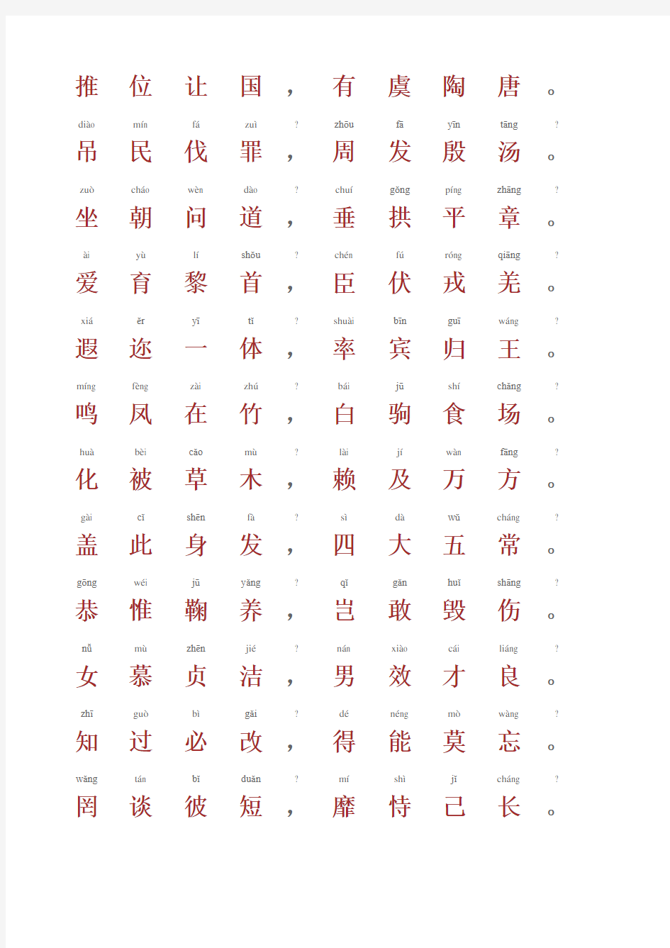 千字文-带拼音A4完美打印版