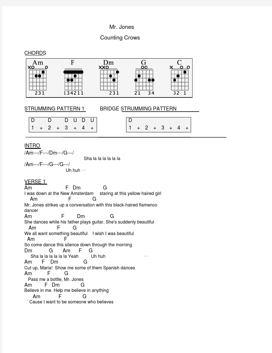 吉他谱和弦谱扫弦节奏counting_crows_mr._jones