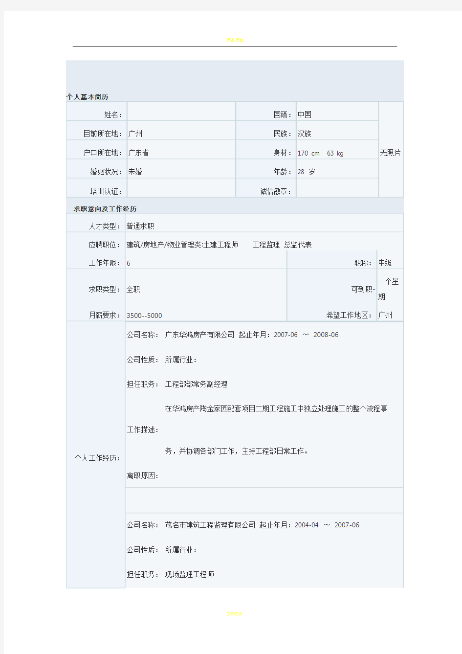 建筑工程的个人简历模板