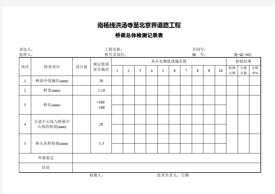 桥梁总体检测记录表