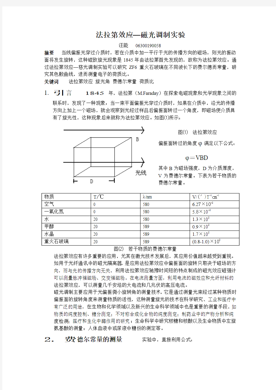 法拉第效应—磁光调制试验