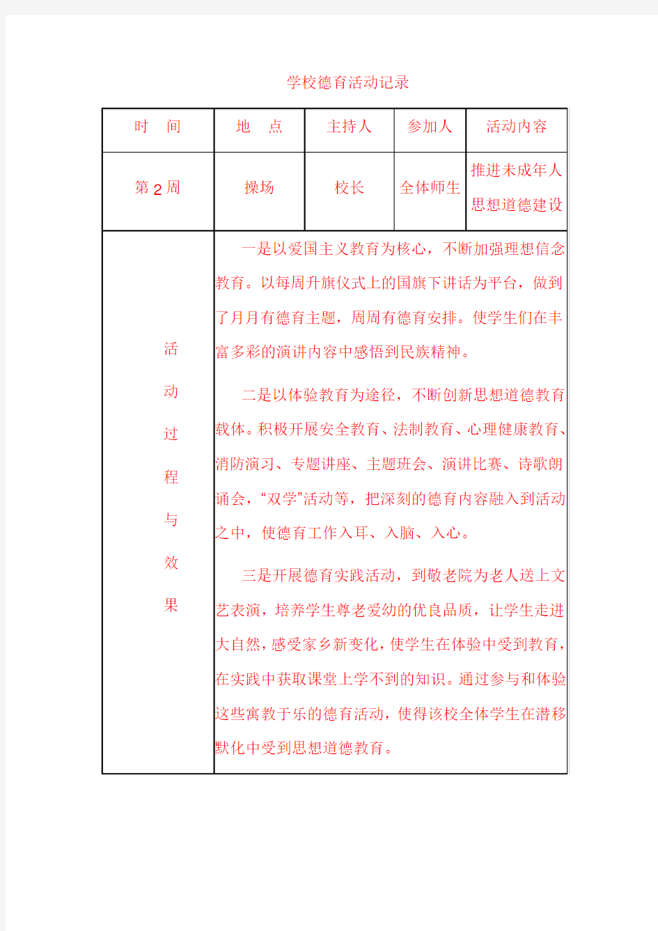 学校德育活动记录