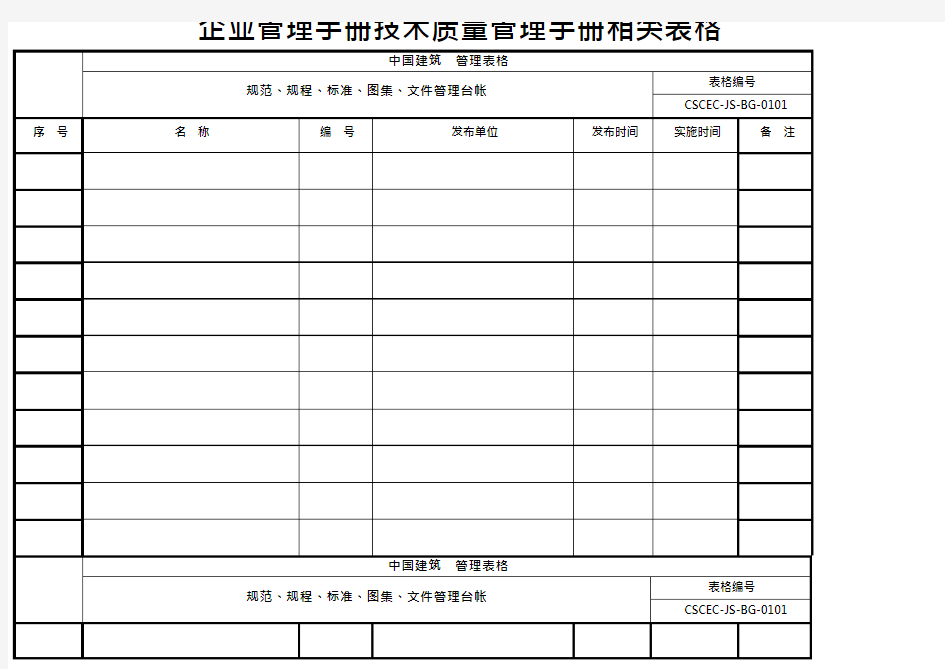 企业管理手册技术质量管理手册相关表格