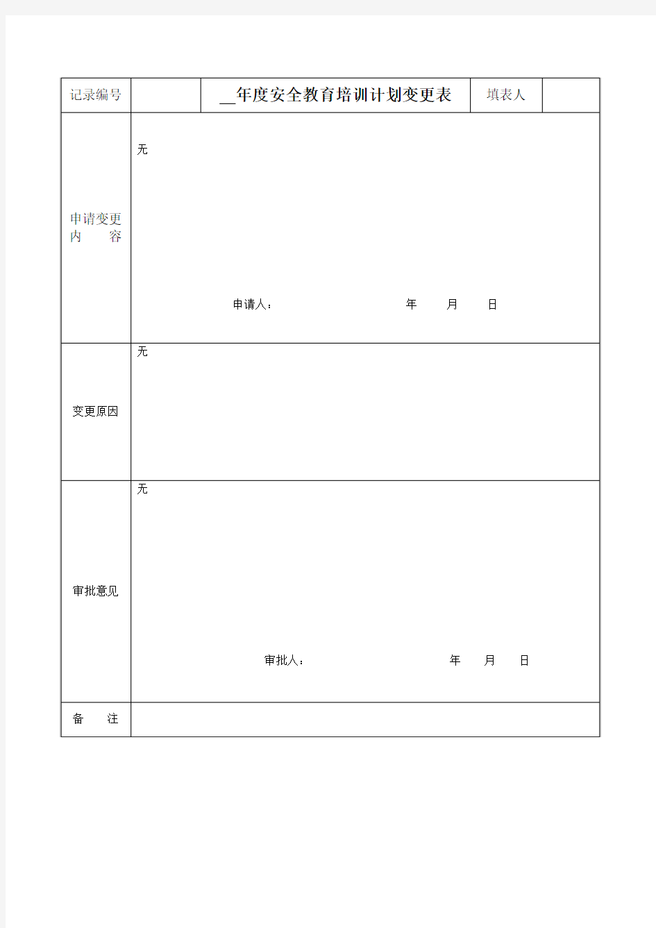 年度培训教育计划变更表