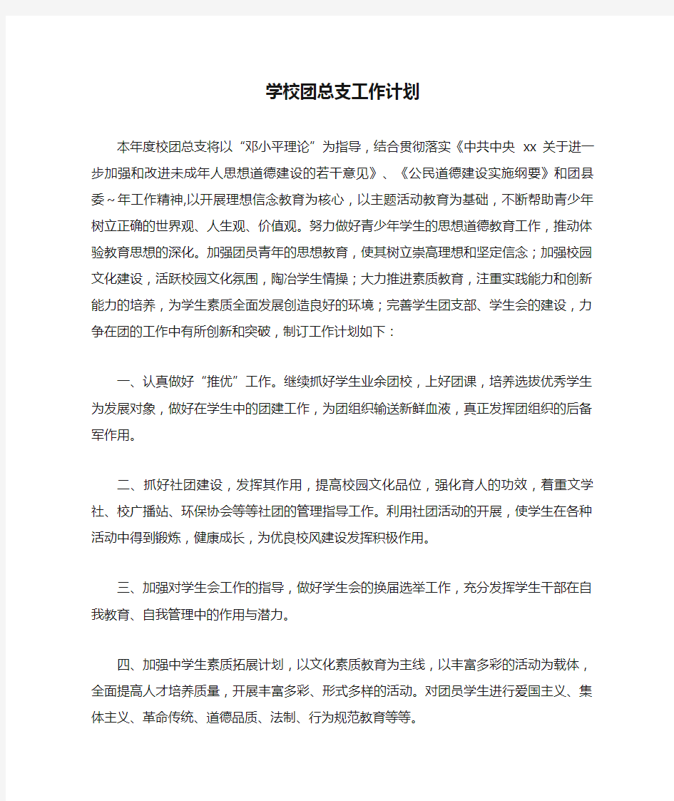 学校团总支工作计划