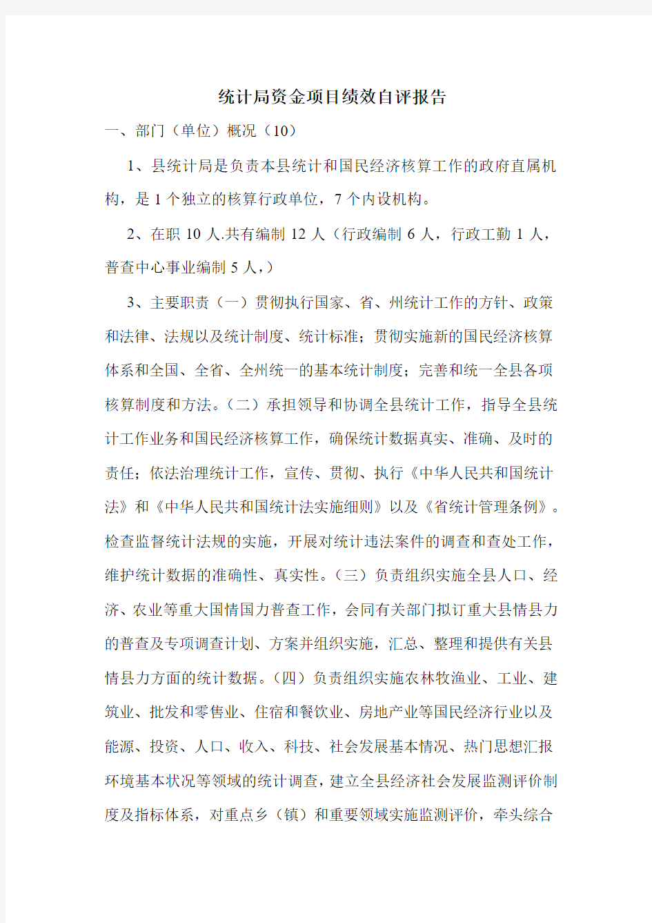 统计局资金项目绩效自评报告.doc