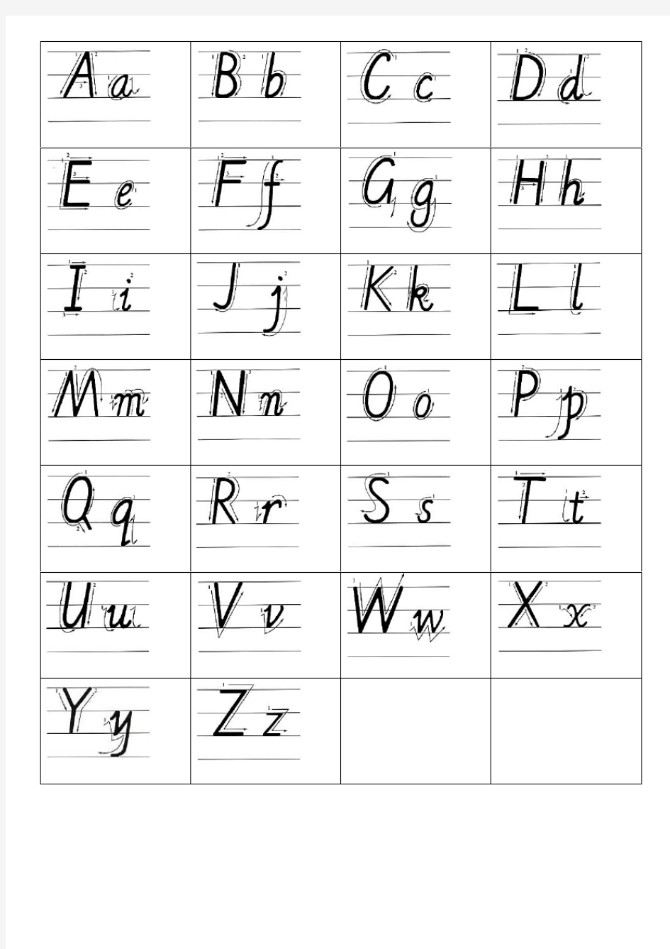 小学三年级英语26英文字母手写体描红字帖有笔顺可仿写