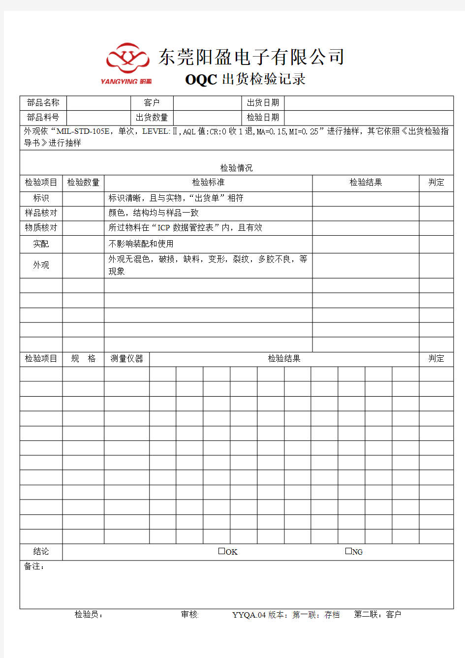 OQC出货检验记录表1