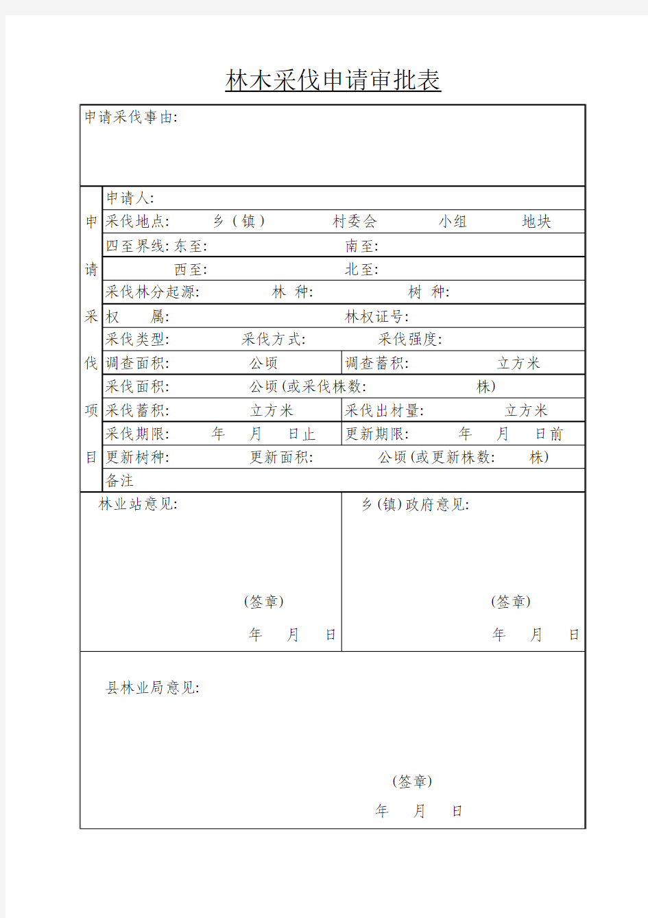 林木采伐申请审批表