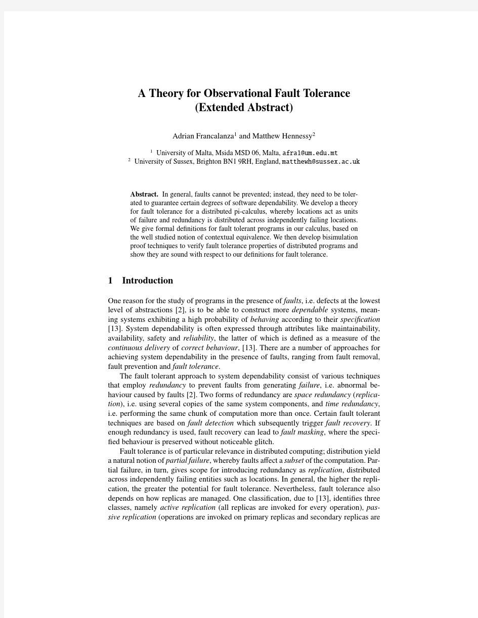 A Theory for Observational Fault Tolerance (Extended Abstract)