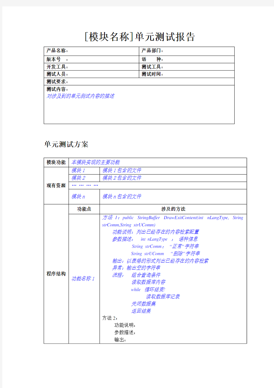 单元测试报告模板