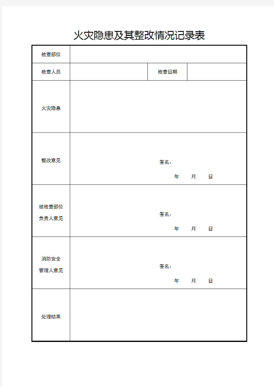 火灾隐患及其整改情况记录表