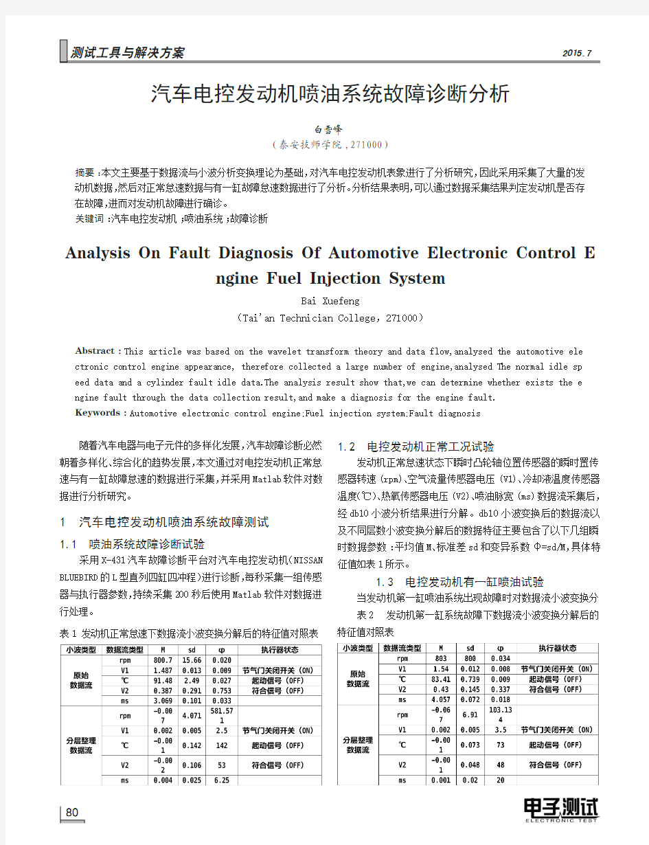 汽车电控发动机喷油系统故障诊断分析