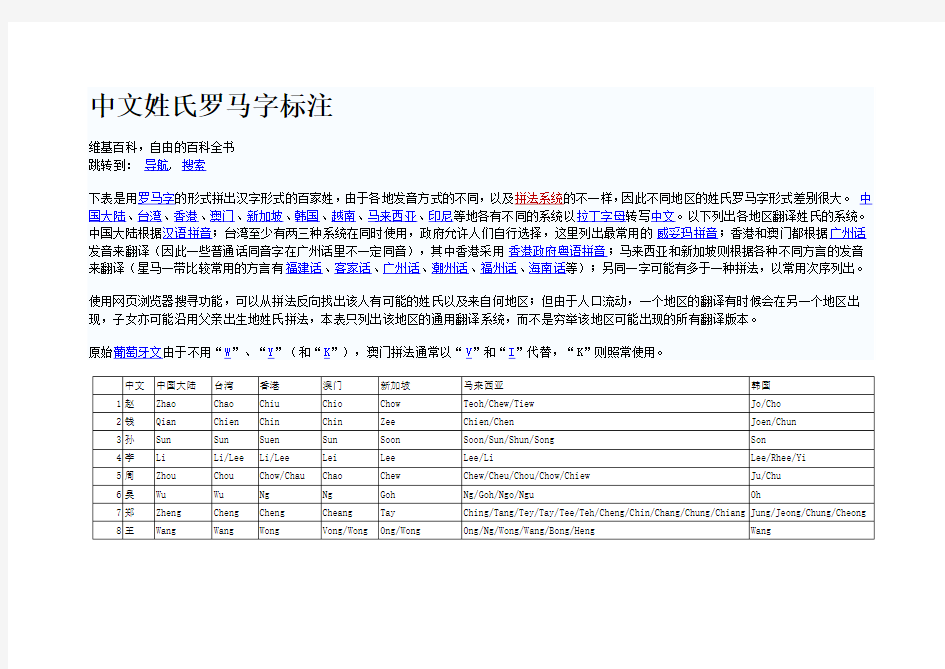 中文姓氏罗马字标注