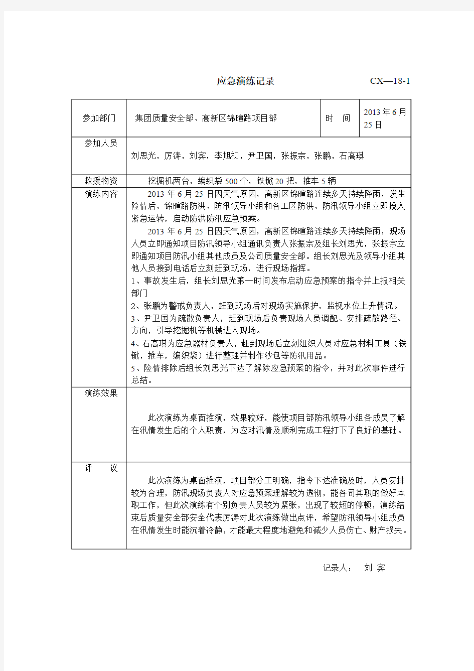 防汛应急演练记录