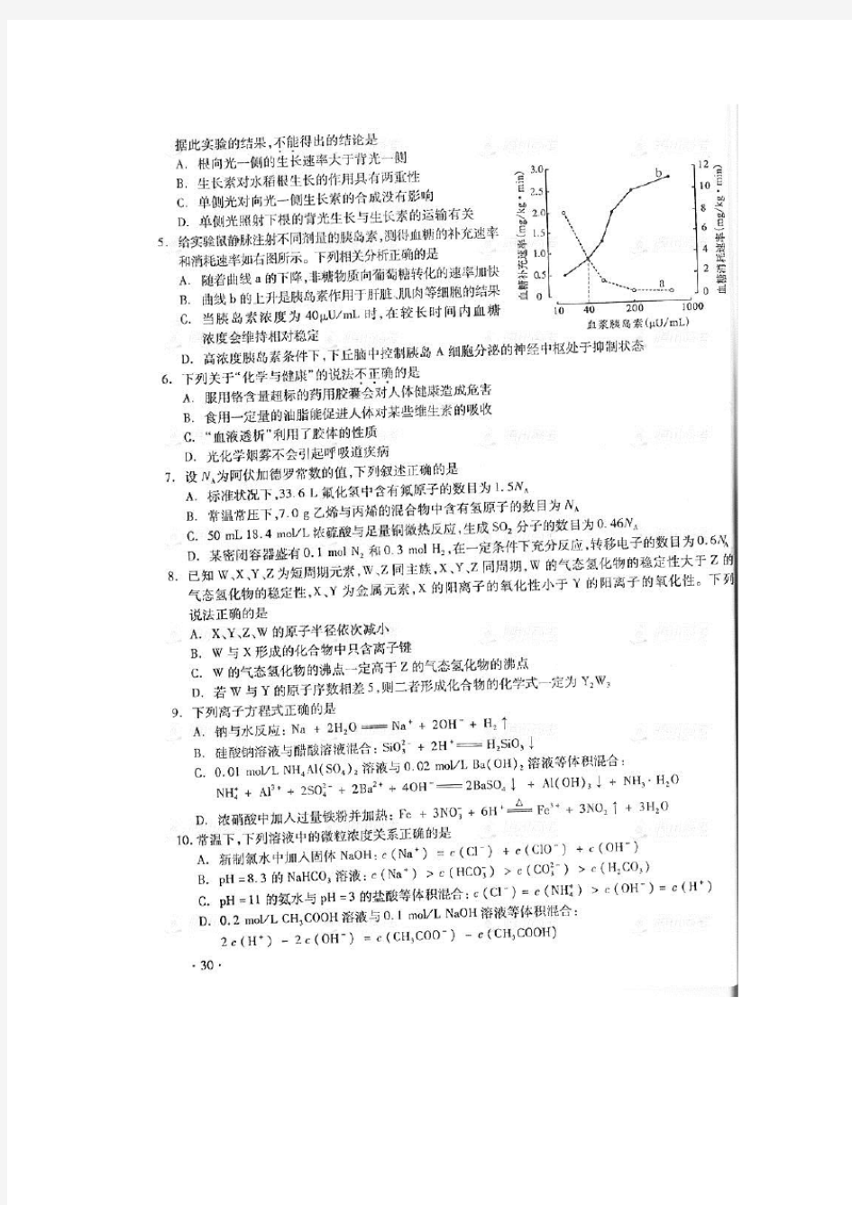 2012年四川高考理综(含答案)