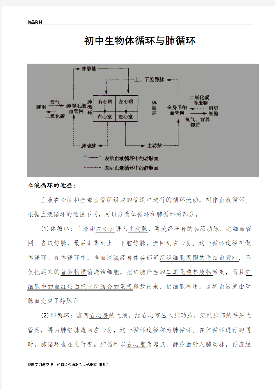 生物体循环、肺循环教学教材